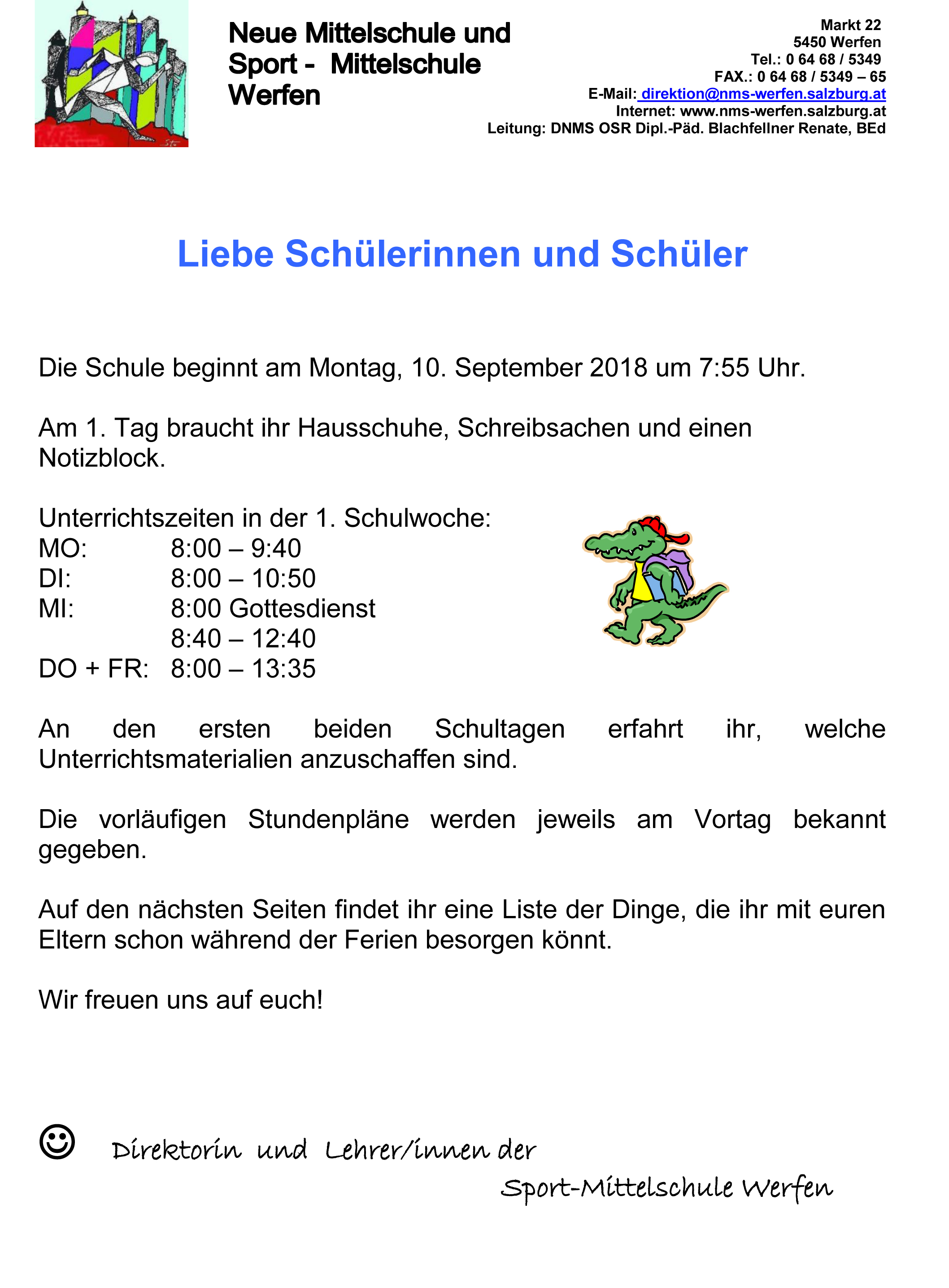 schulbeginn info homepage
